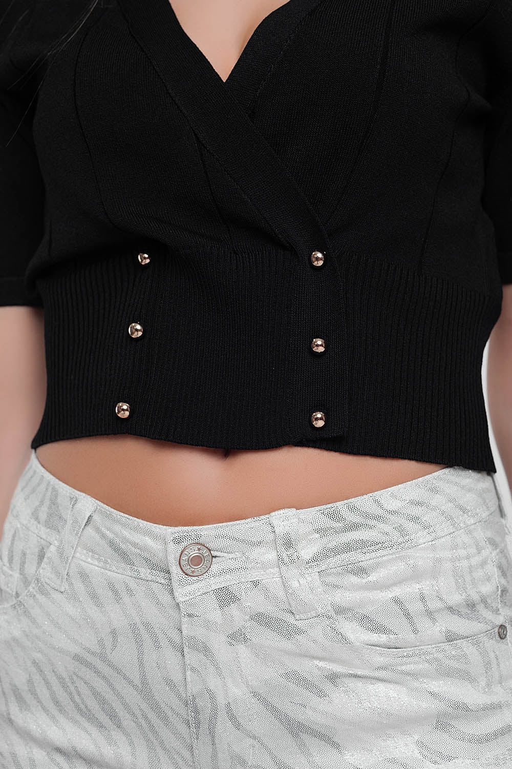 knit button through cardi top in black Szua Store