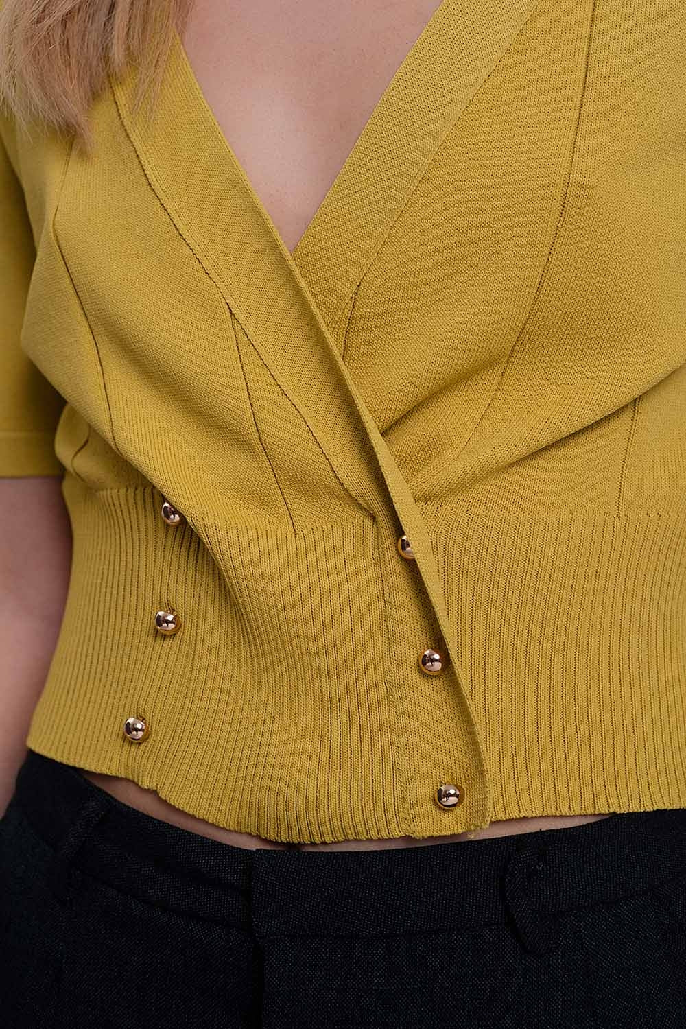 knit button through cardi top in green Szua Store