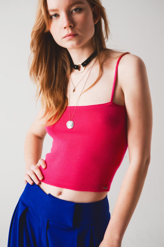 Knitted clean ribbed tank top in fucshia Szua Store
