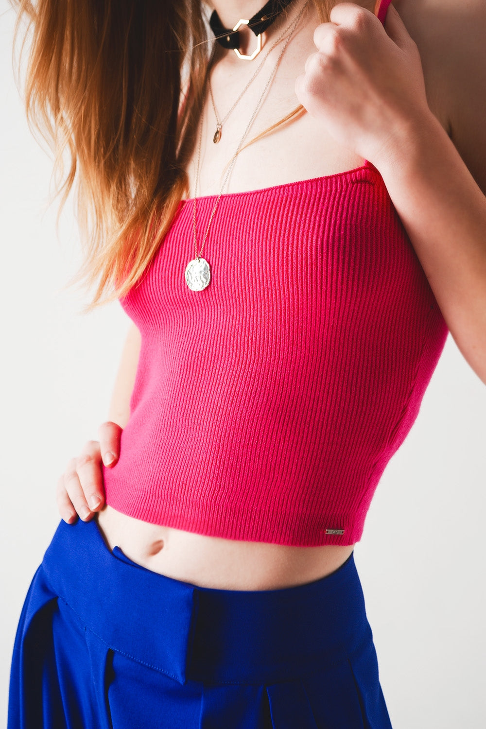 Knitted clean ribbed tank top in fucshia Szua Store