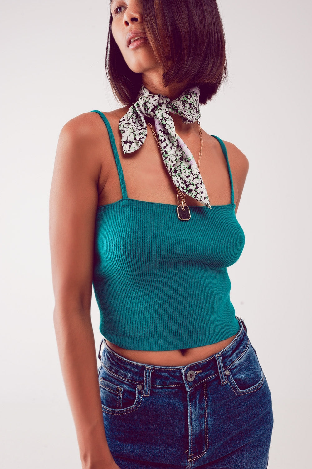 Knitted clean ribbed tank top in green Szua Store