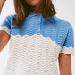 Knitted colour block cropped polo in blue - Szua Store