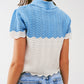 Knitted colour block cropped polo in blue - Szua Store