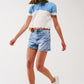 Knitted colour block cropped polo in blue - Szua Store