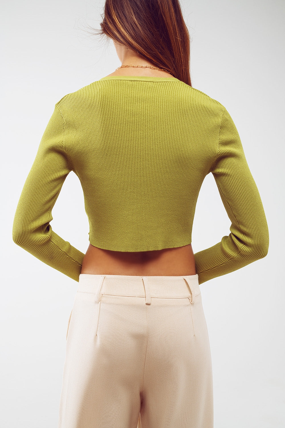 Knitted Cropped Cardigan in Green - Szua Store