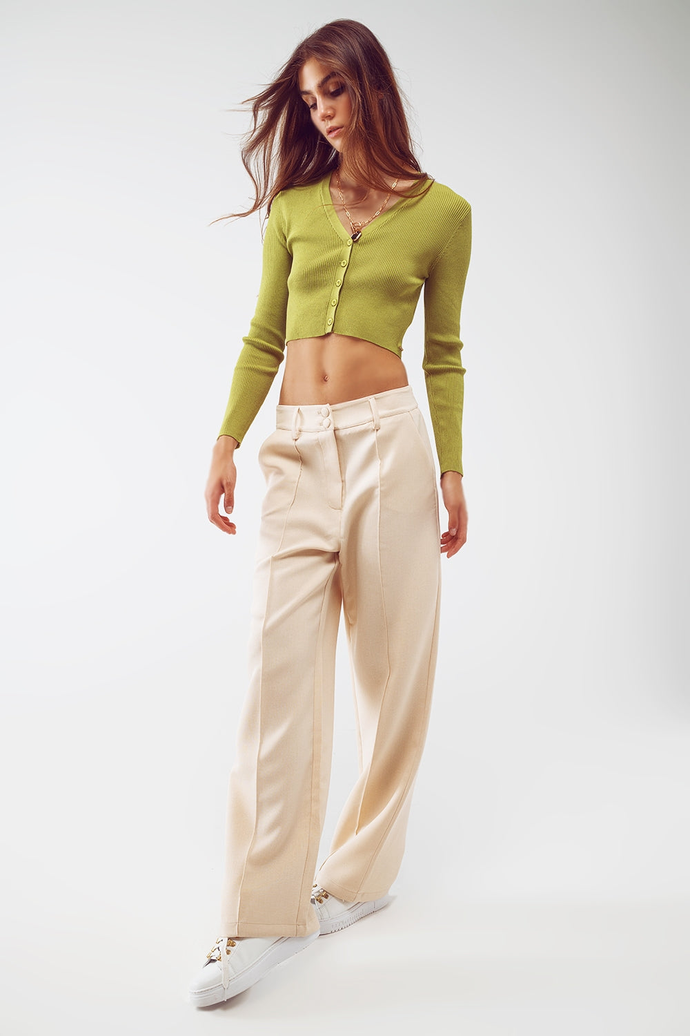 Knitted Cropped Cardigan in Green - Szua Store