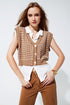 Q2 Knitted Cropped Vest With Rib Trim in Brown