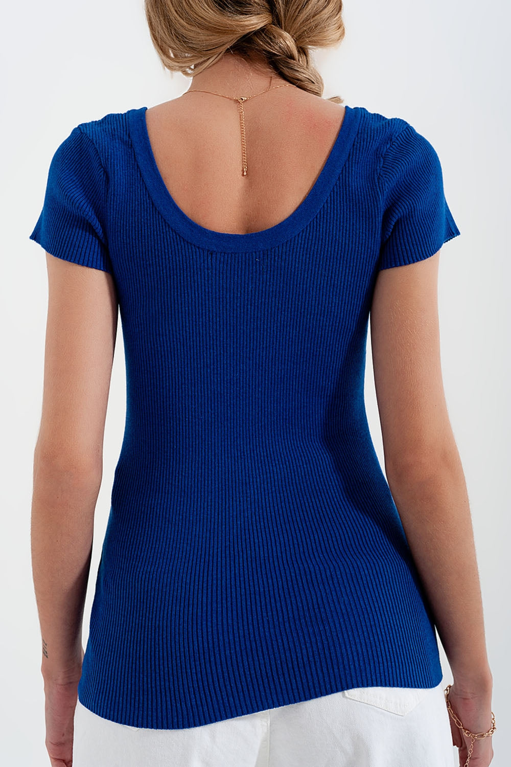 Knitted fit rib crew neck sweater in Blue Szua Store