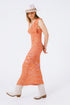 Q2 Knitted Long Dress With Chest Ruffle in Melange Orange