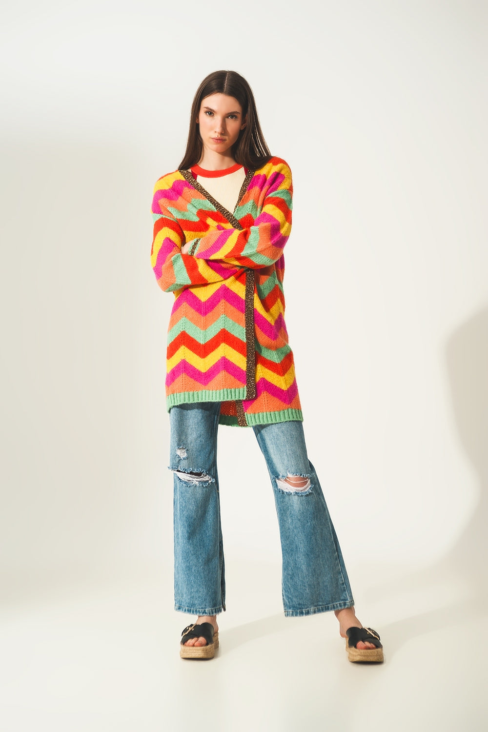 Knitted maxi cardi in multi - Szua Store