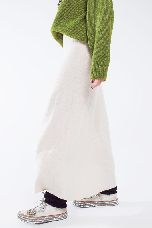 Knitted maxi Skirt With Elasticated Waist in Cream