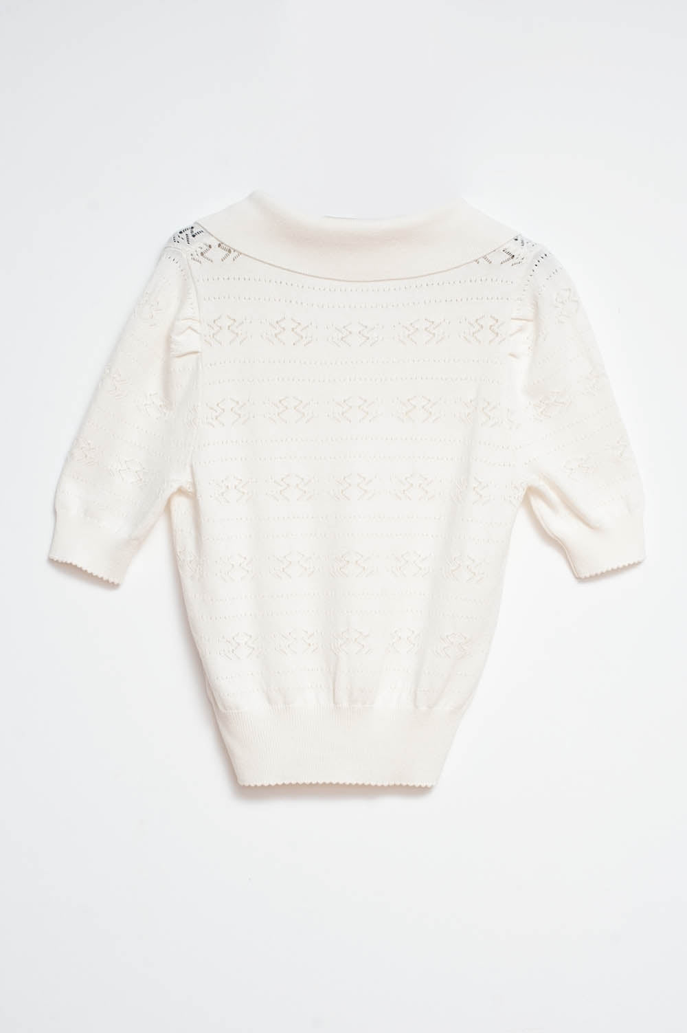 Knitted pointelle polo neck jumper in cream Szua Store