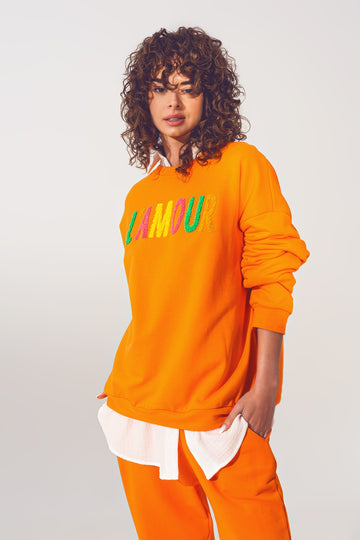 Q2 L'amour Text Sweater in Orange