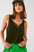 Q2 Lace trim detail cami top in black