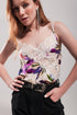 Lace trim satin cami in beige clashing floral print Szua Store