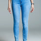 Q2 Light blue basic skinny jeans with short slit at hem
