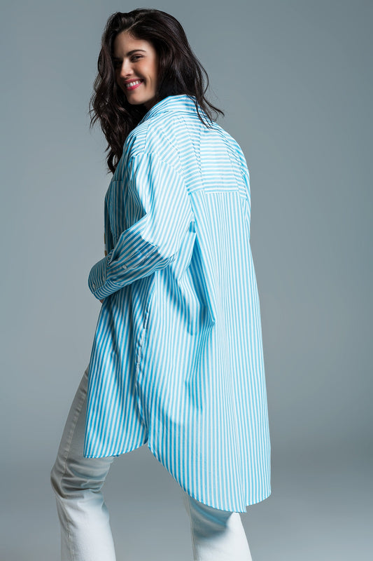 Light blue oversized blouse with white stripes
