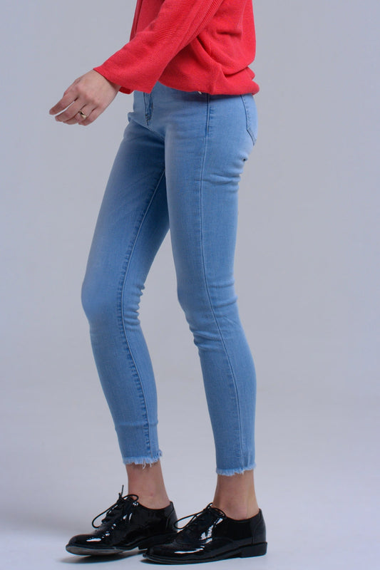 Light blue skinny jeans with fringes Szua Store