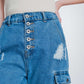 Light denim straight jeans ripped with side pockets Szua Store