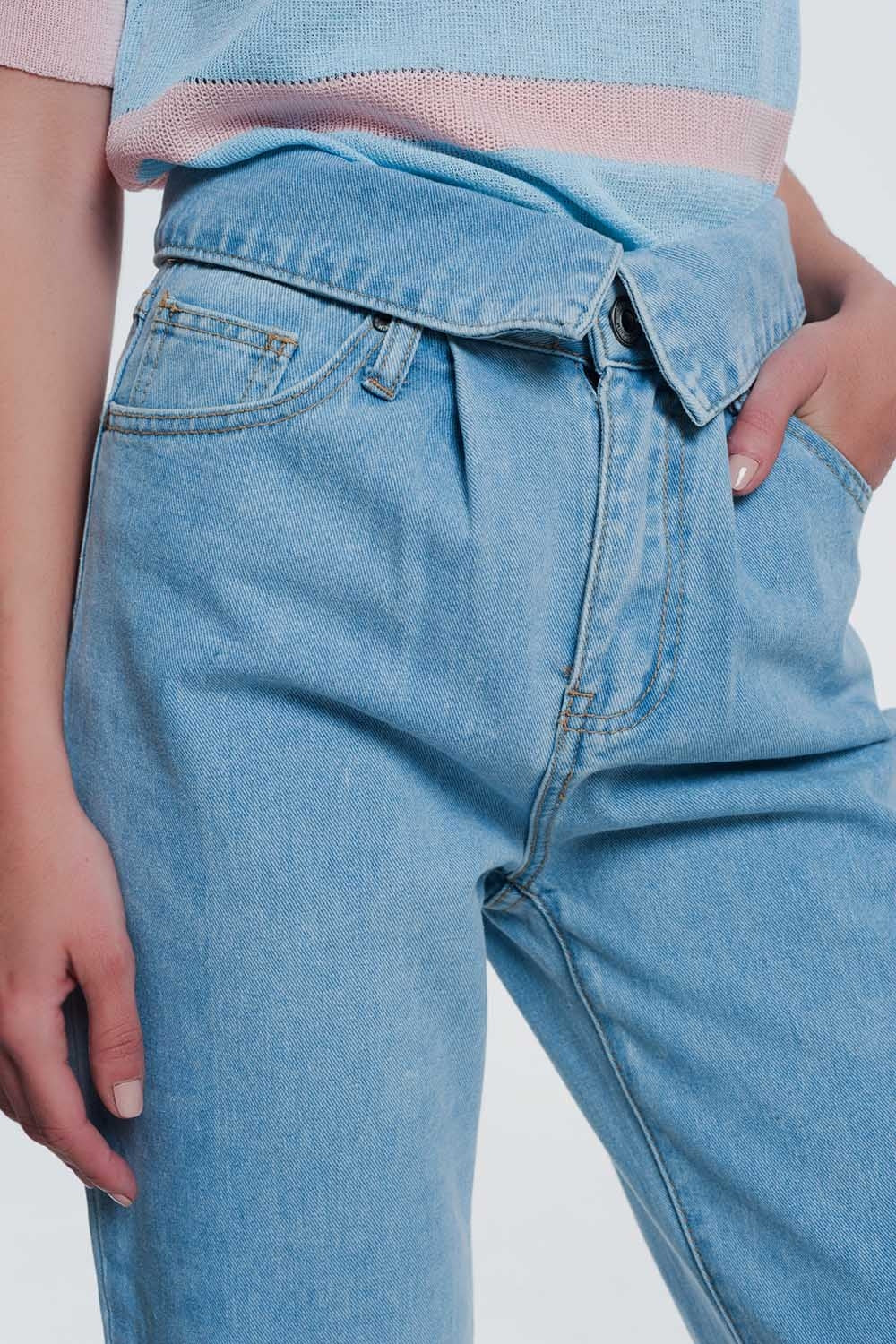 Light denim straight jeans with folded waist Szua Store