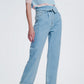 Light denim straight jeans with folded waist Szua Store