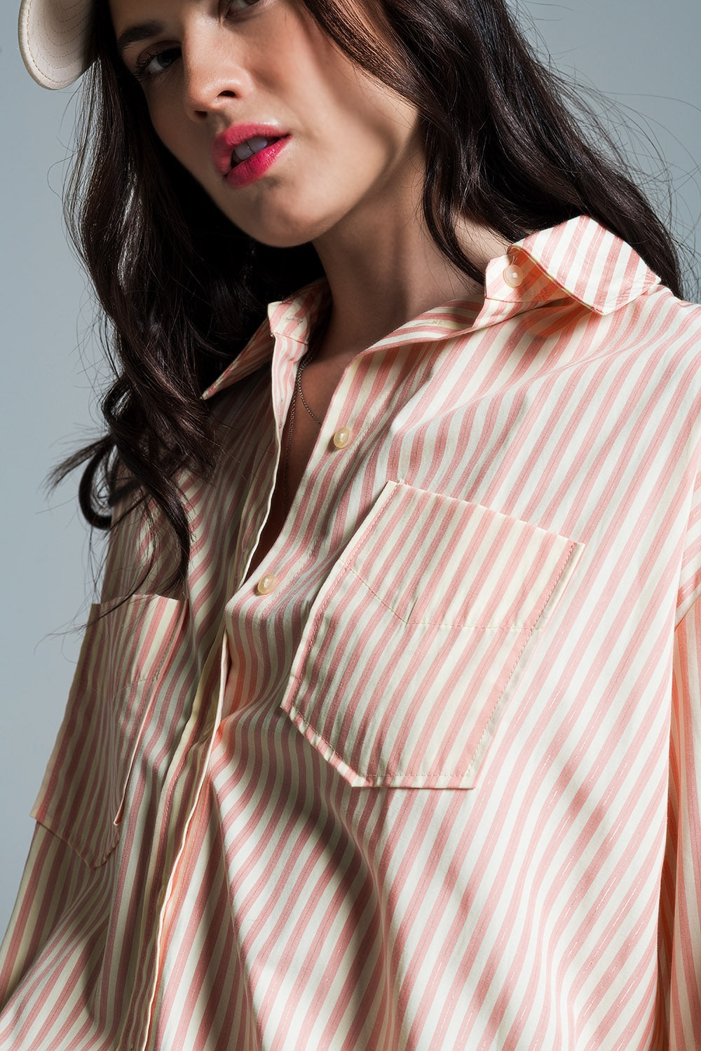 Light orange oversized blouse with white stripes
