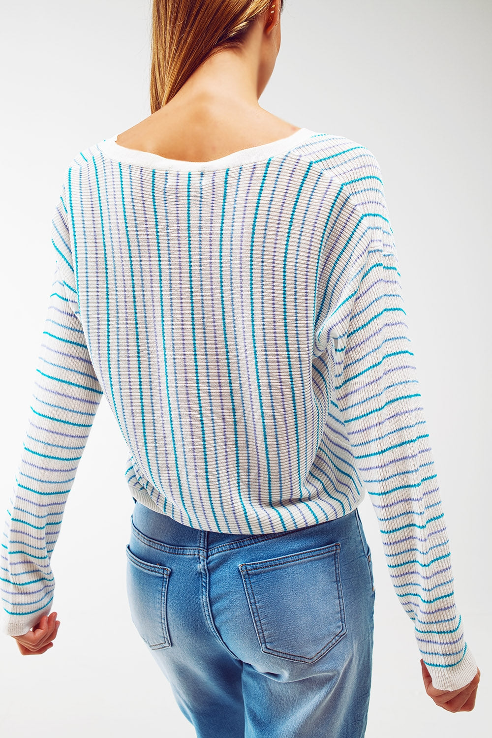 Lightweight knit cardi in blue stripe - Szua Store