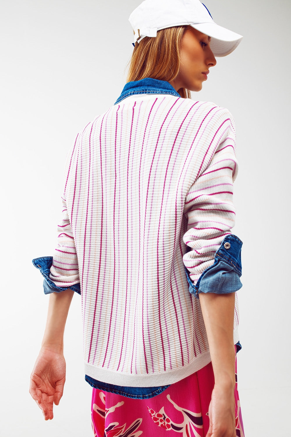 Lightweight knit cardi in pink stripe - Szua Store