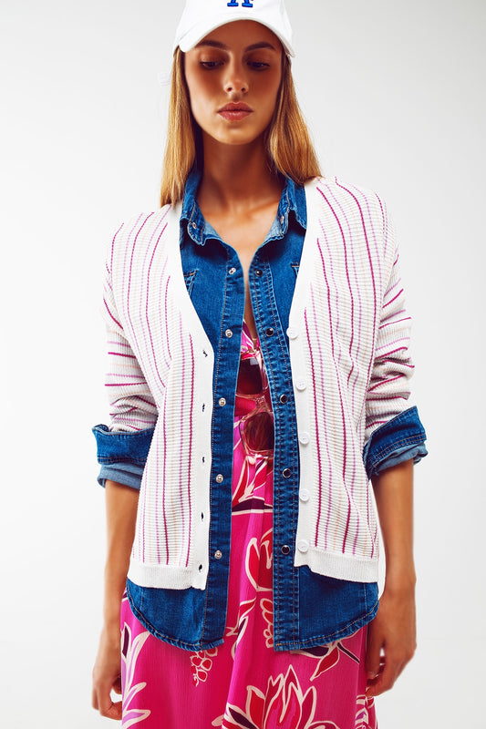 Lightweight knit cardi in pink stripe - Szua Store