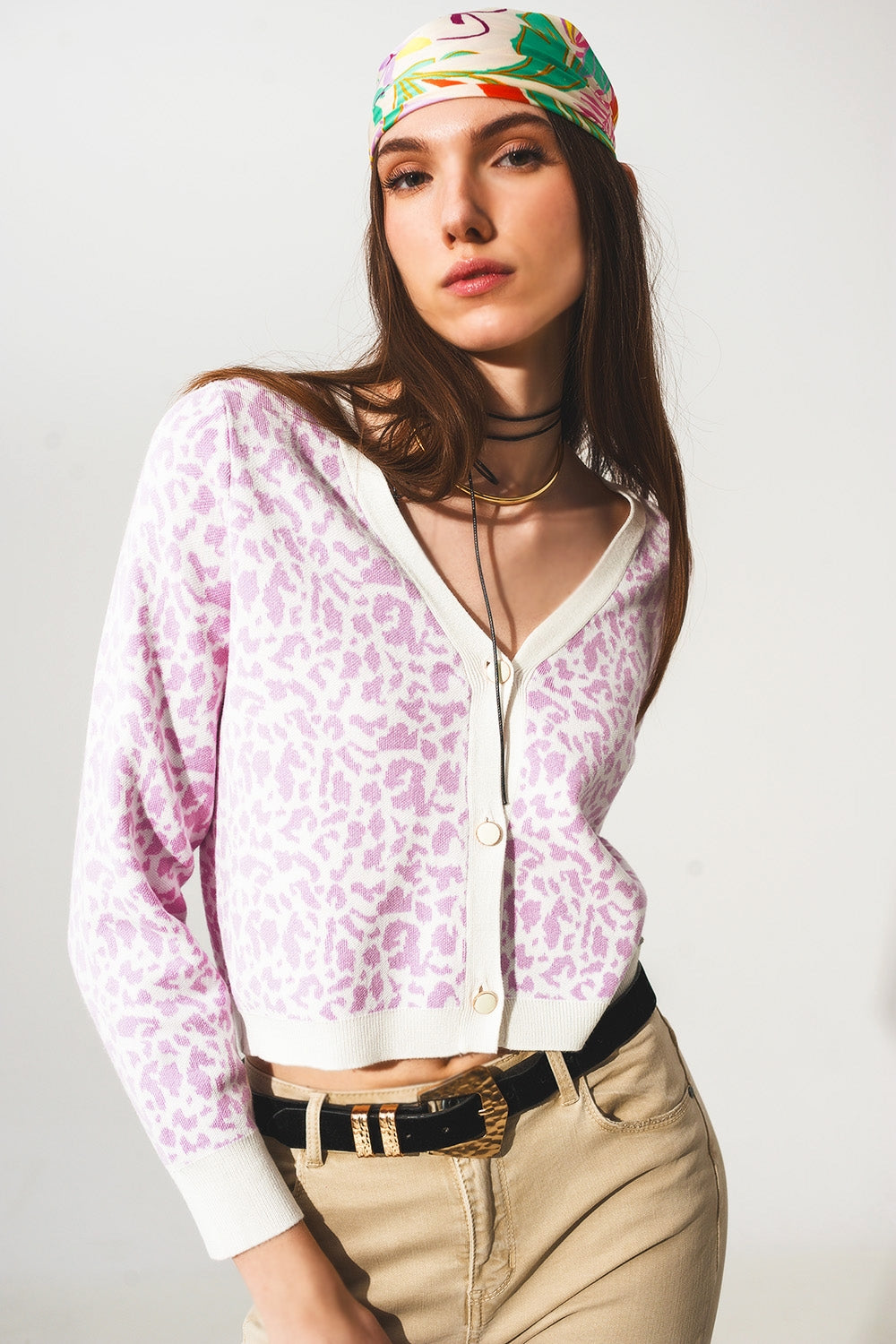 Lilac Animal Print Lightweight Knitted Cardigan - Szua Store