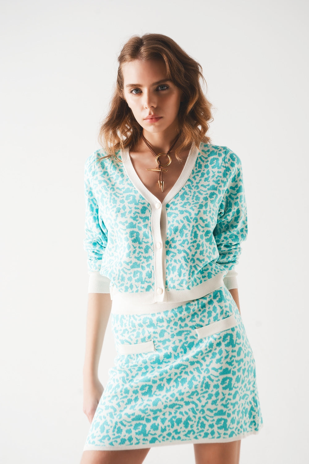 Lightweight knitted cardigan in turquoise animal print Szua Store
