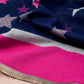 Lightweight Scarf with Stripes and Stars in Shades of Blue and Pink