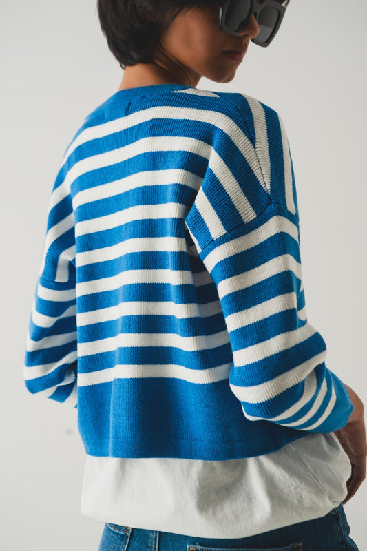 Lightweight stripe cardigan in blue - Szua Store