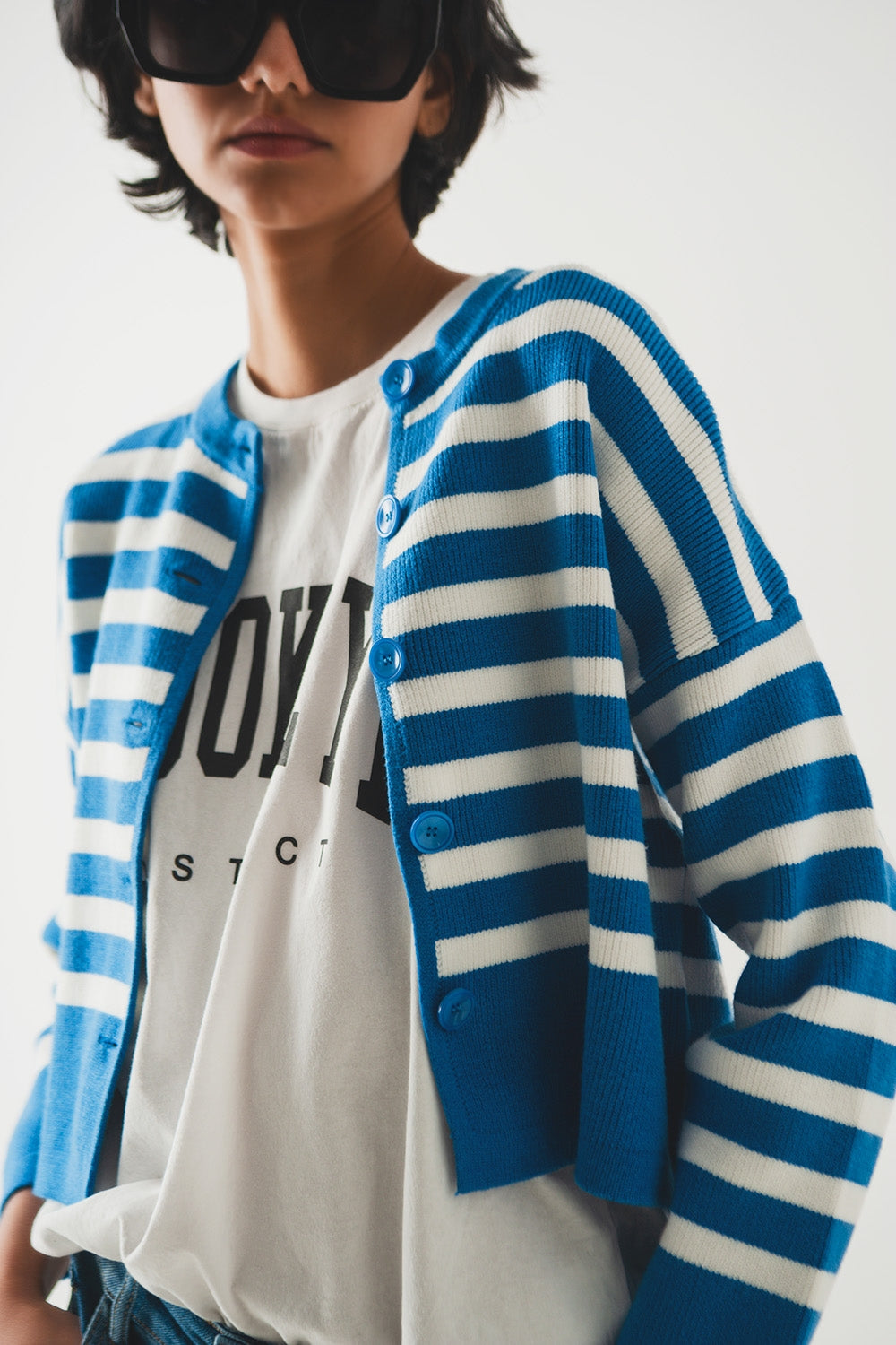 Lightweight stripe cardigan in blue - Szua Store