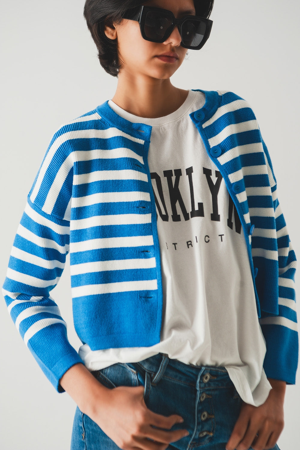 Lightweight stripe cardigan in blue - Szua Store