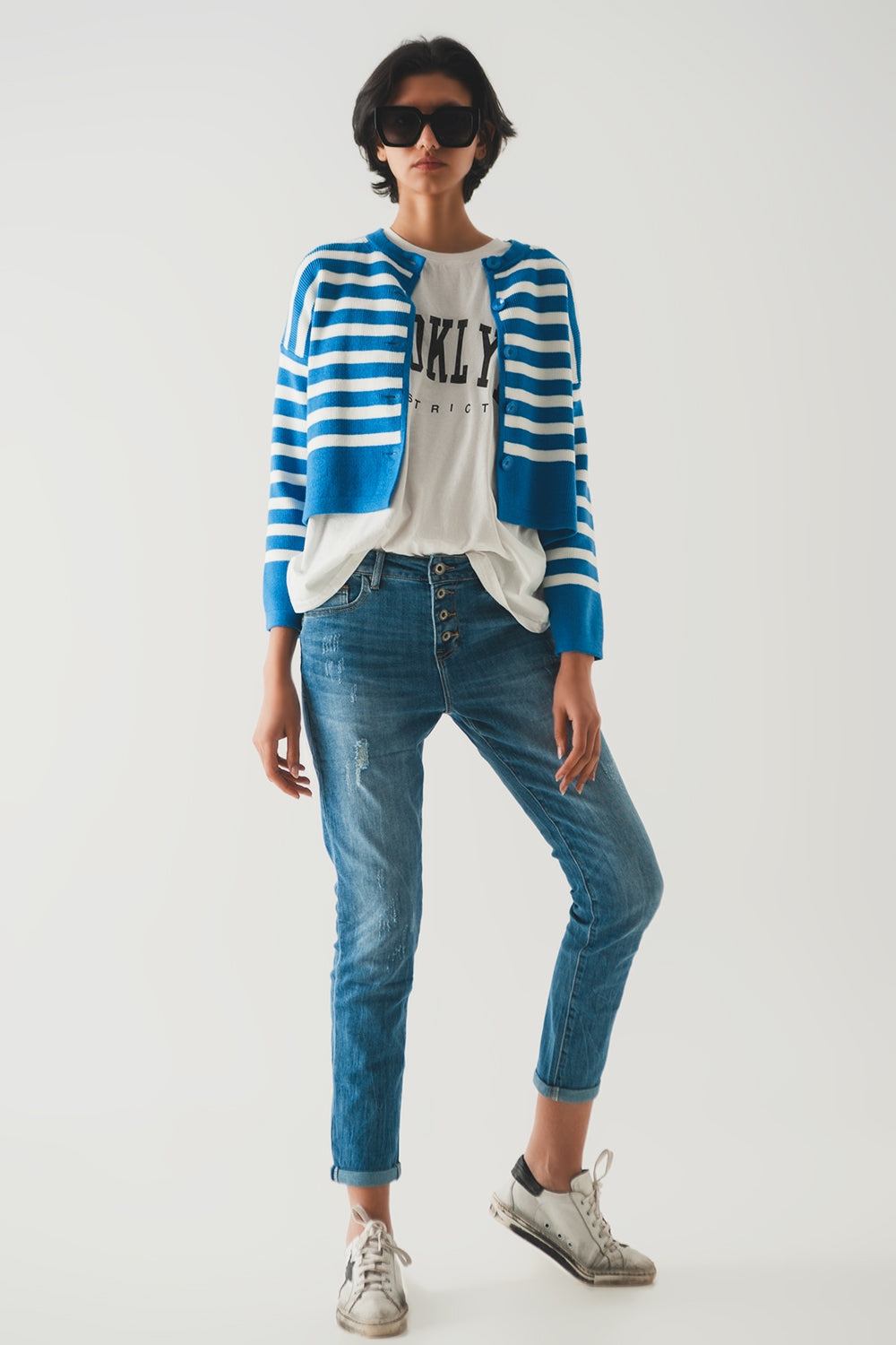 Lightweight stripe cardigan in blue - Szua Store