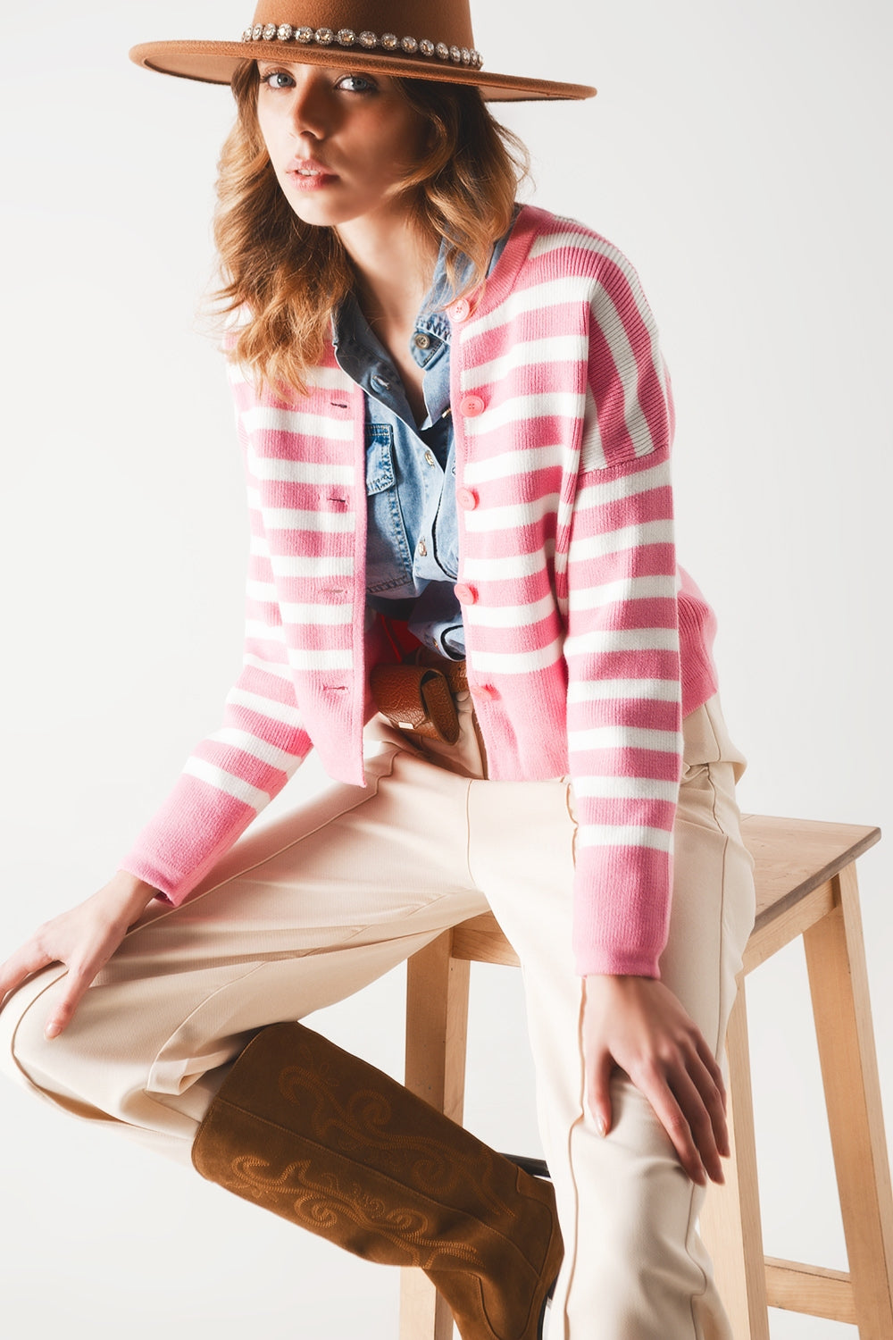 Lightweight stripe cardigan in pink Szua Store