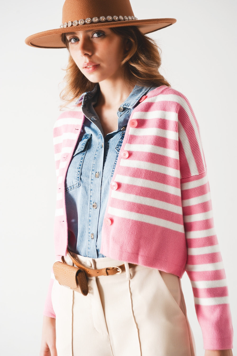 Lightweight stripe cardigan in pink Szua Store