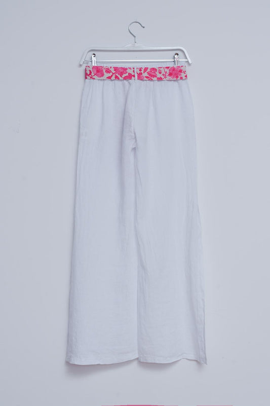 Linen Wide leg pants with side splits in white Szua Store
