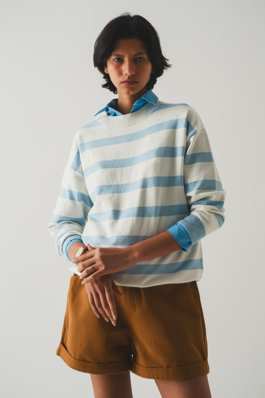 Q2 Long blue striped sweater