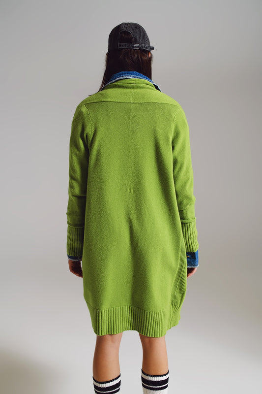 Long green cardigan with folded pockets