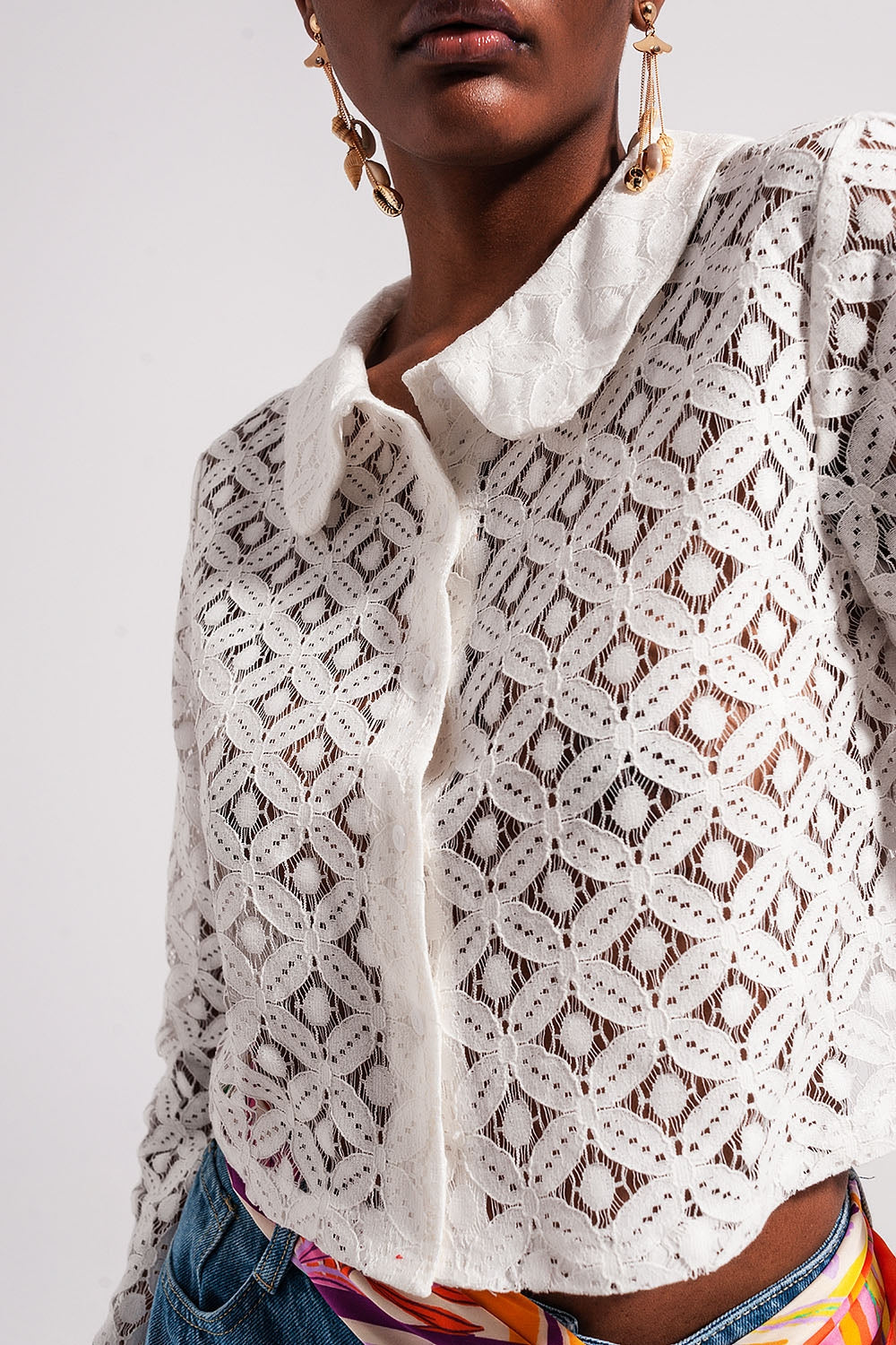 Long sleeve crochet shirt in white Szua Store