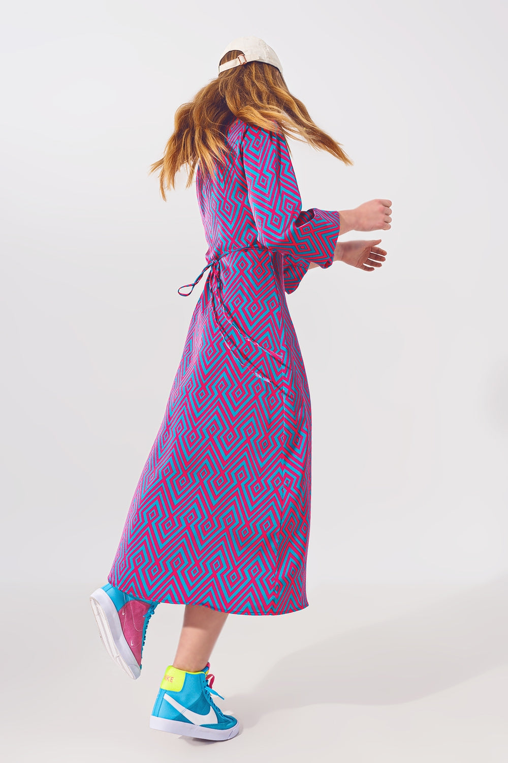 Long Sleeve Maxi Wrap Dress in Geo Print - Szua Store