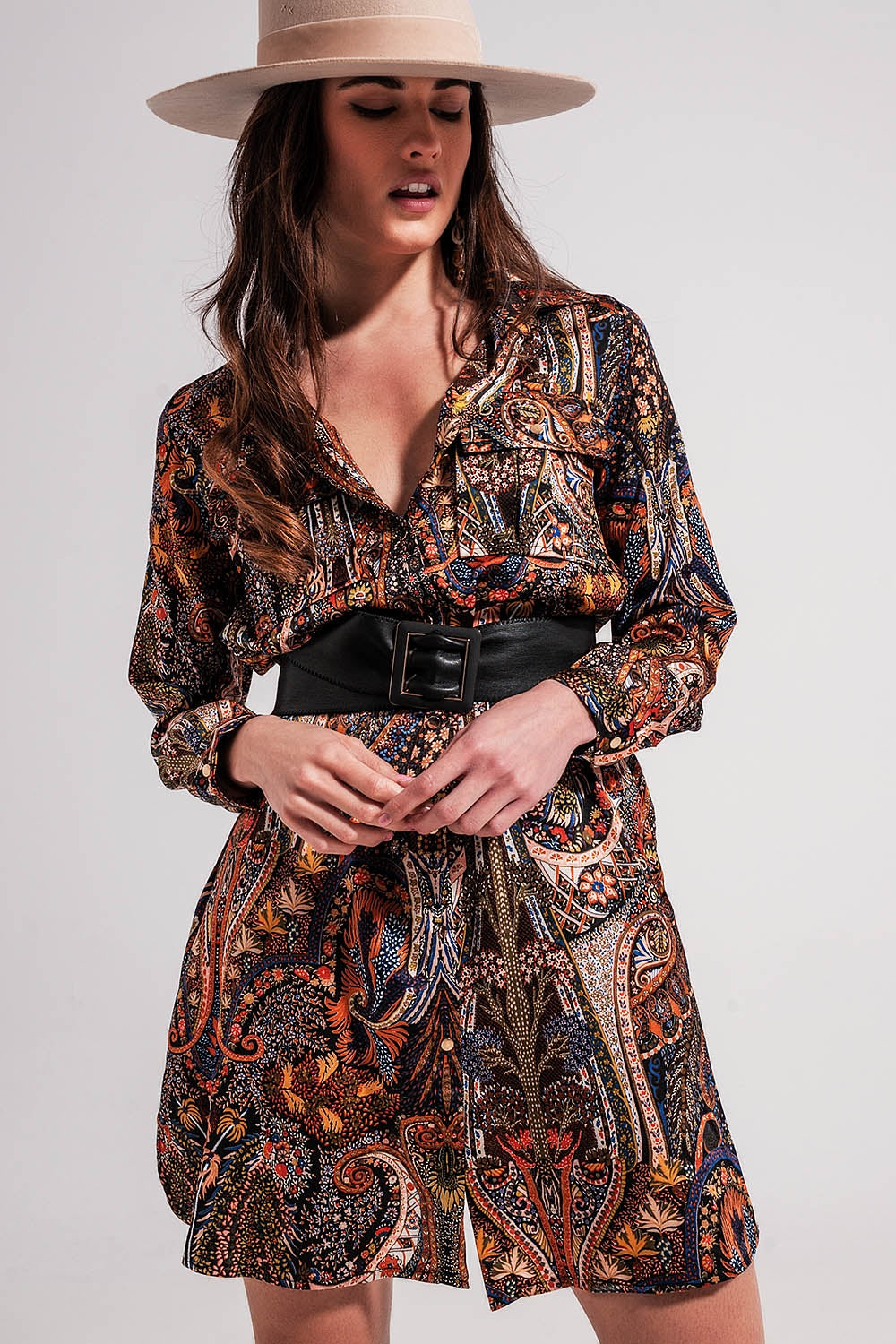 Long Sleeve paisley mini Dress in black Szua Store