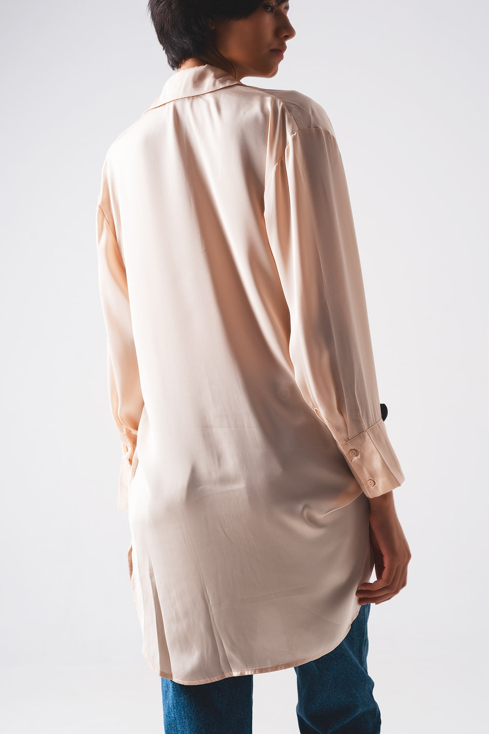 Long sleeve satin button front shirt in beige Szua Store