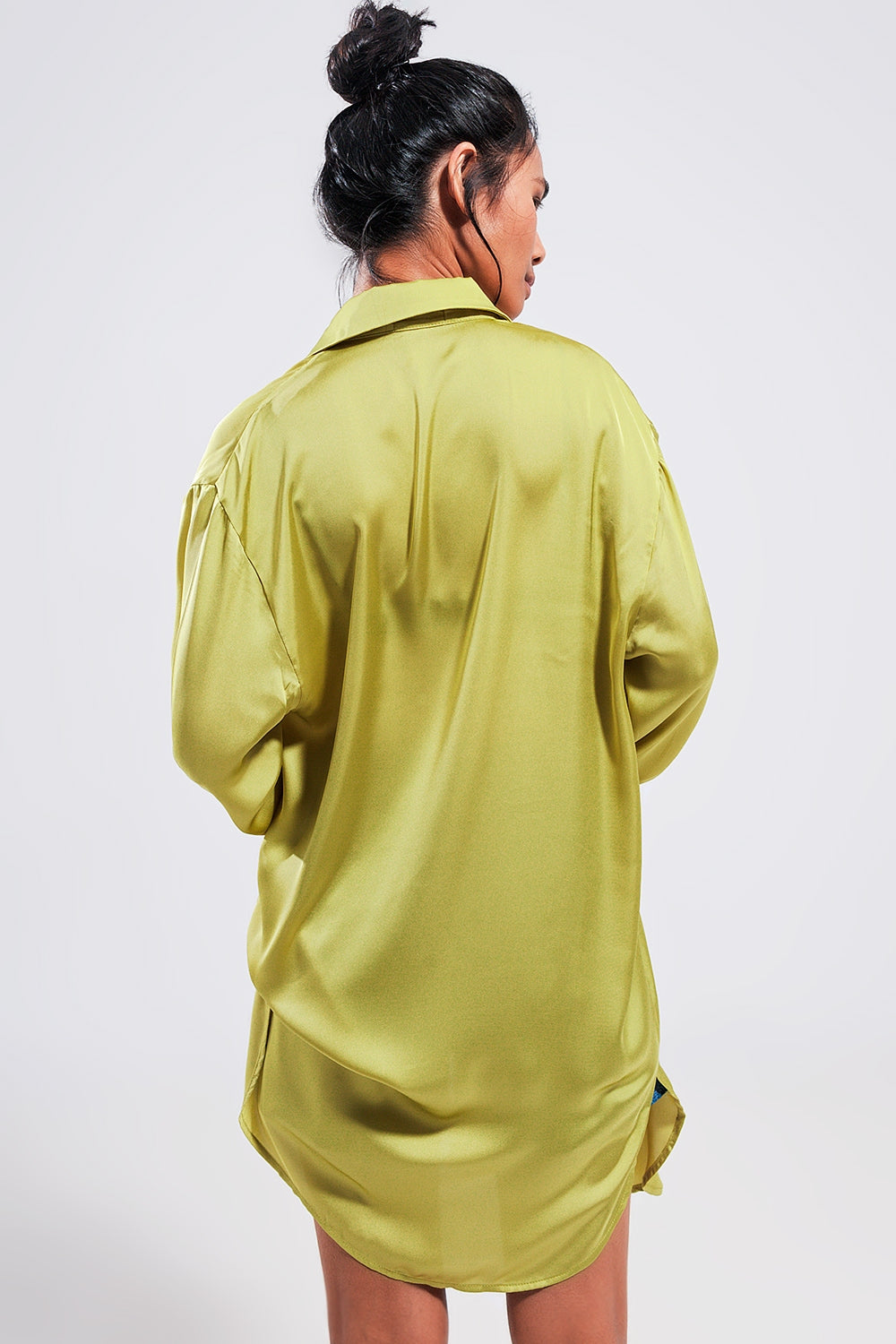 Long sleeve satin button front shirt in green Szua Store