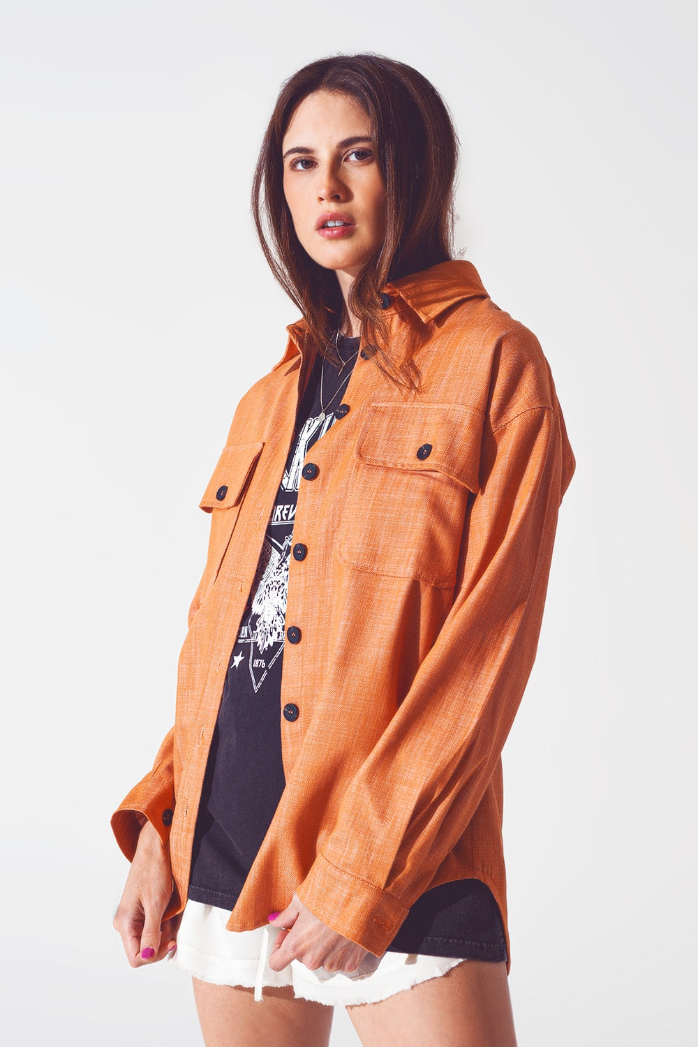 Long sleeve shacket in orange - Szua Store