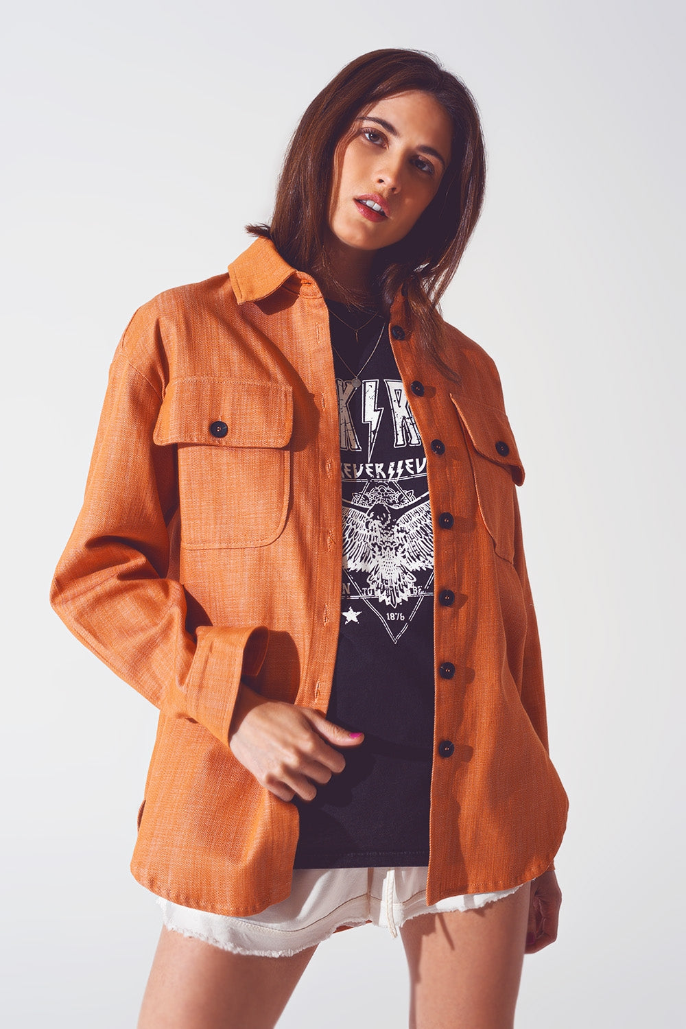 Long sleeve shacket in orange - Szua Store