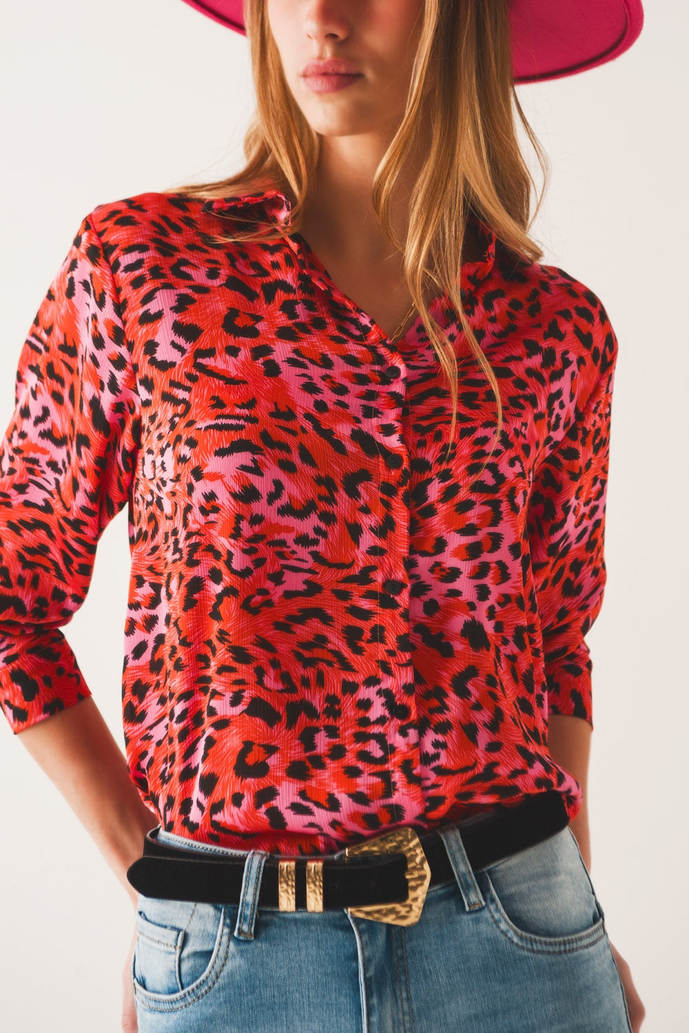 Long sleeve shirt in fuchsia leopard print - Szua Store