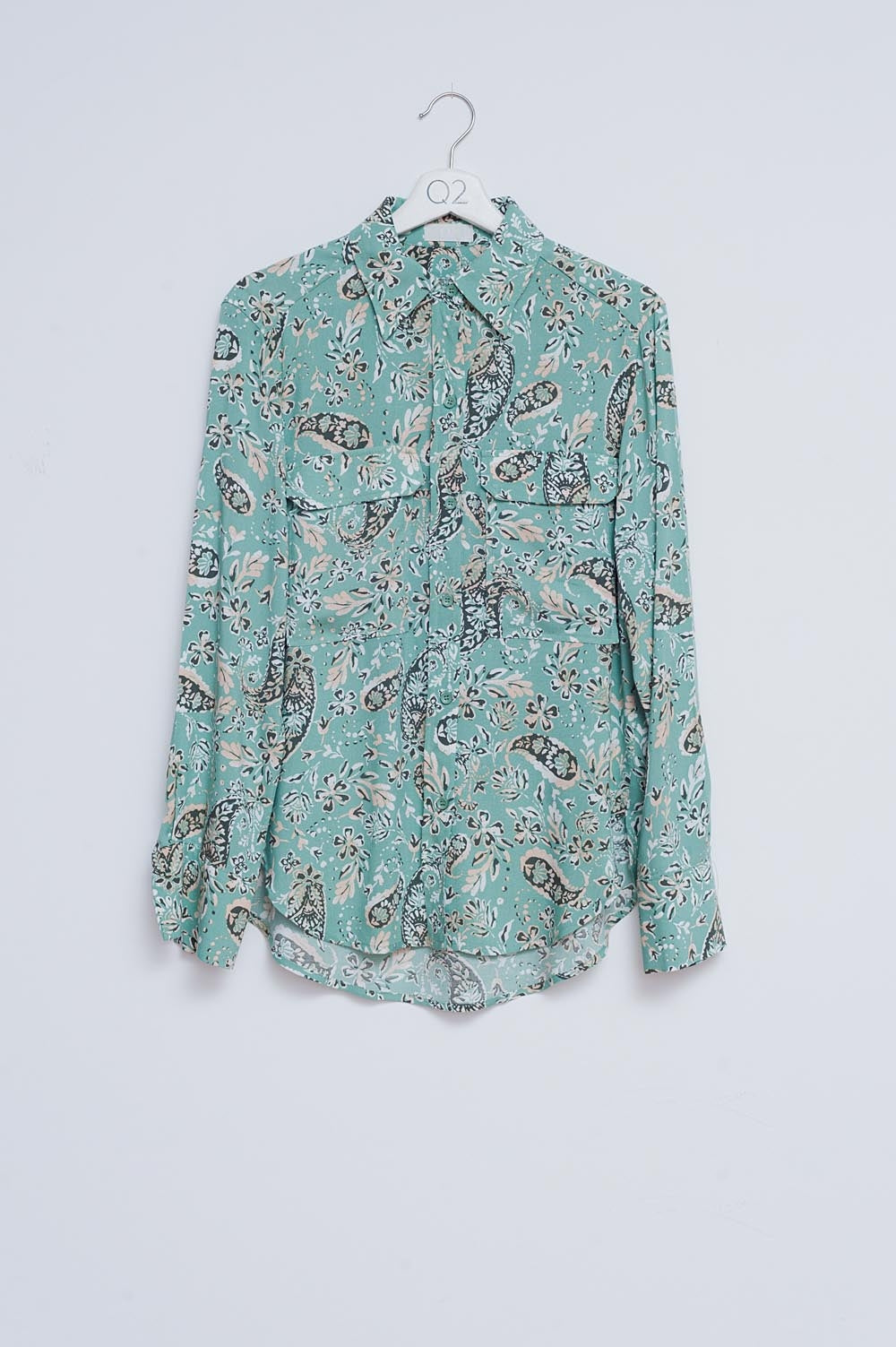 Long sleeve shirt in green mixed paisley floral print